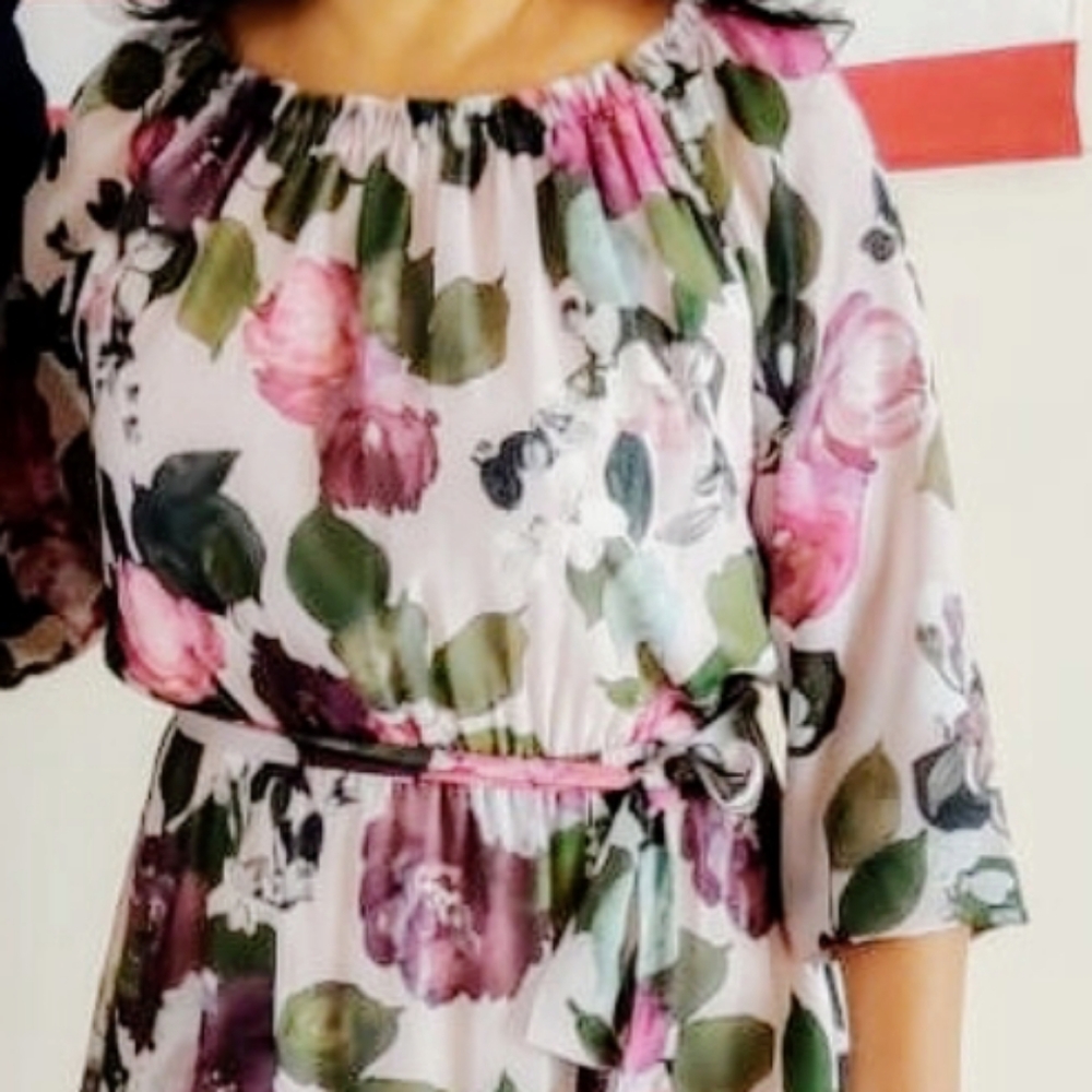INC International Concepts Beautiful Floaty Fabric Floral Pink Dress. - Picture 3 of 5